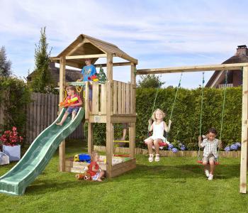 Jungle House | Wooden climbing frame with double swing