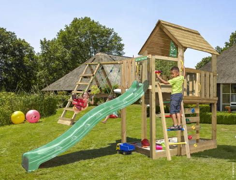 Jungle Cubby | Wooden climbing frame with swings & climbing net