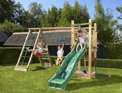 Jungle Tower | Wooden climbing frame with swings & climbing net