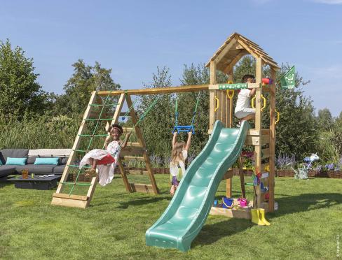 Jungle Cocoon | Wooden climbing frame with swings & climbing net