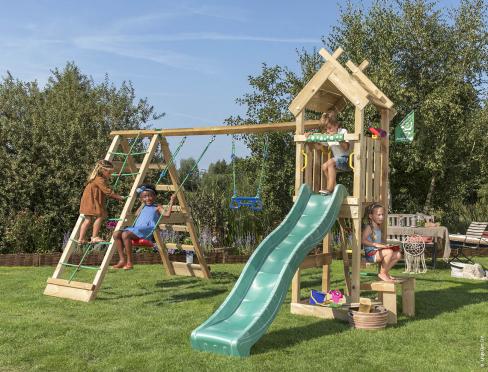 Jungle Totem | Wooden climbing frame with swings & climbing net