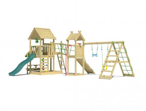 Jungle Pavillon | Wooden climbing frame with swings & climbing net