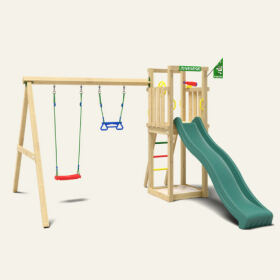 Wooden swing set with double swing